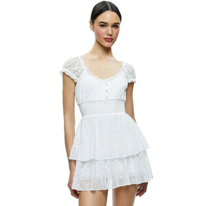 ALICE + OLIVIA GRACIE WHITE EYELET RUFFLE ROMPER SMOCKED WAIST SIZE 14 NWT